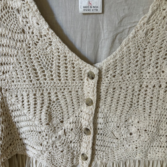 VINTAGE CREAM BOHO CROCHET KNIT ROMANTIC BLOUSE - SIZE 1X - Picture 4 of 16